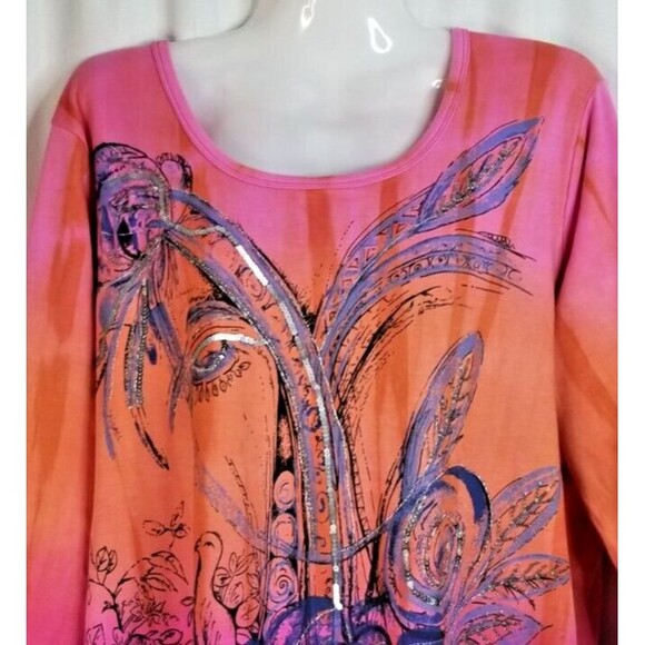 Indigo Moon Tunic Top Women's Sequin Beaded & Metallic Accents BOHO CHIC XL - Picture 2 of 7